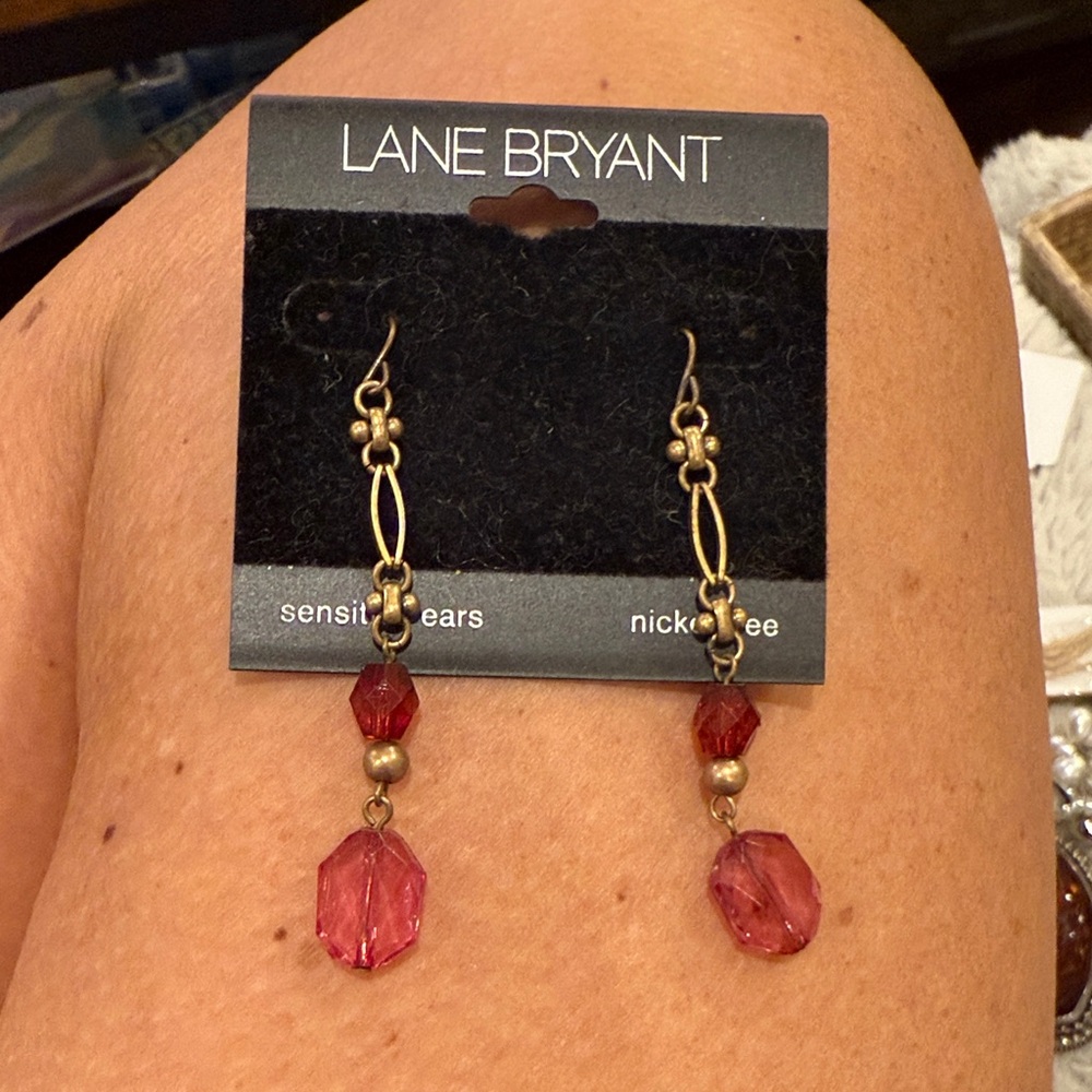 Lane Bryant Pink and Gold Dangle Earrings